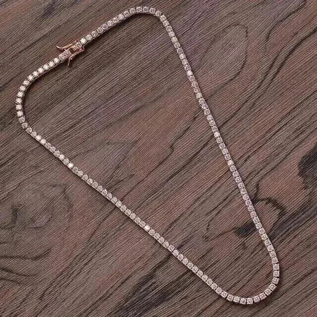 5MM Round Cut Lab Created Diamond Men’s Tennis Necklace 14K Rose Gold Plated