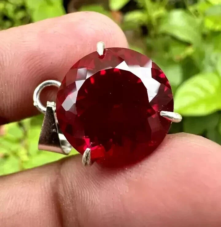 27 Ct Natural Burmese Round Cut Red Ruby Pendant AGL Certified Loose Gemstone