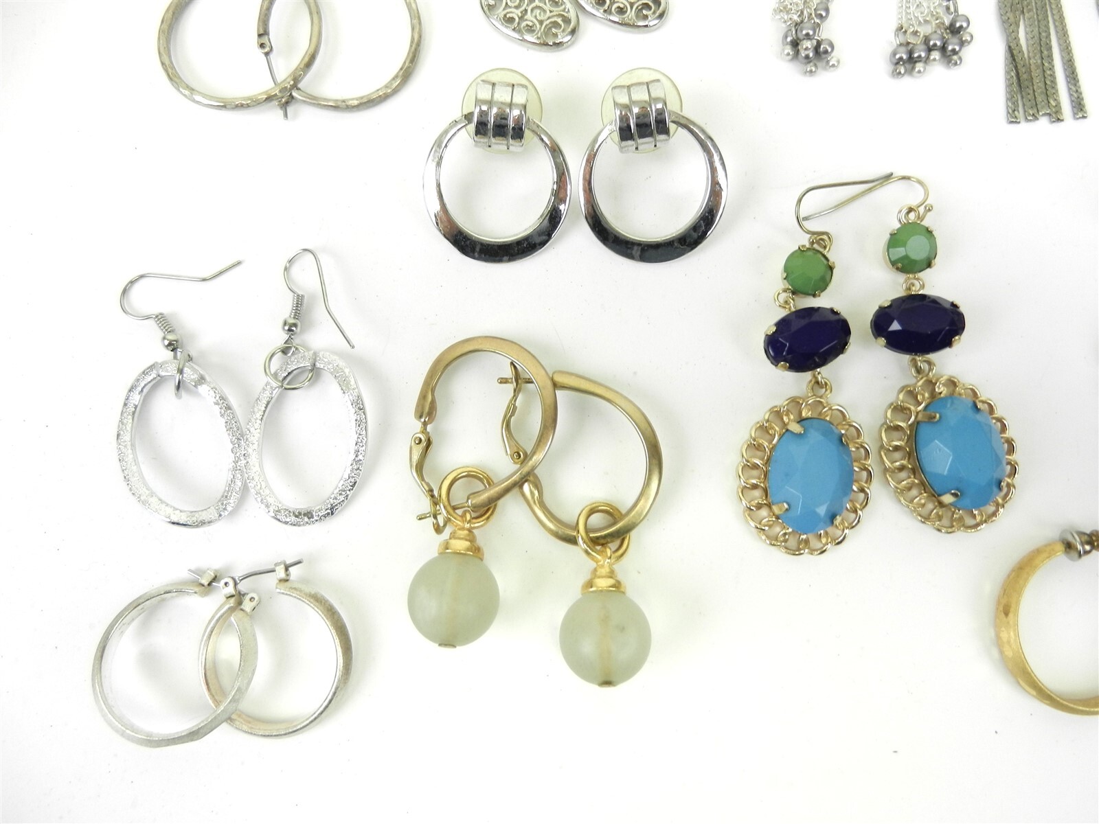 24 Pr Pierced Dangle Drop Hoop Earrings Assorted Colors Styles Silver Tone T74K