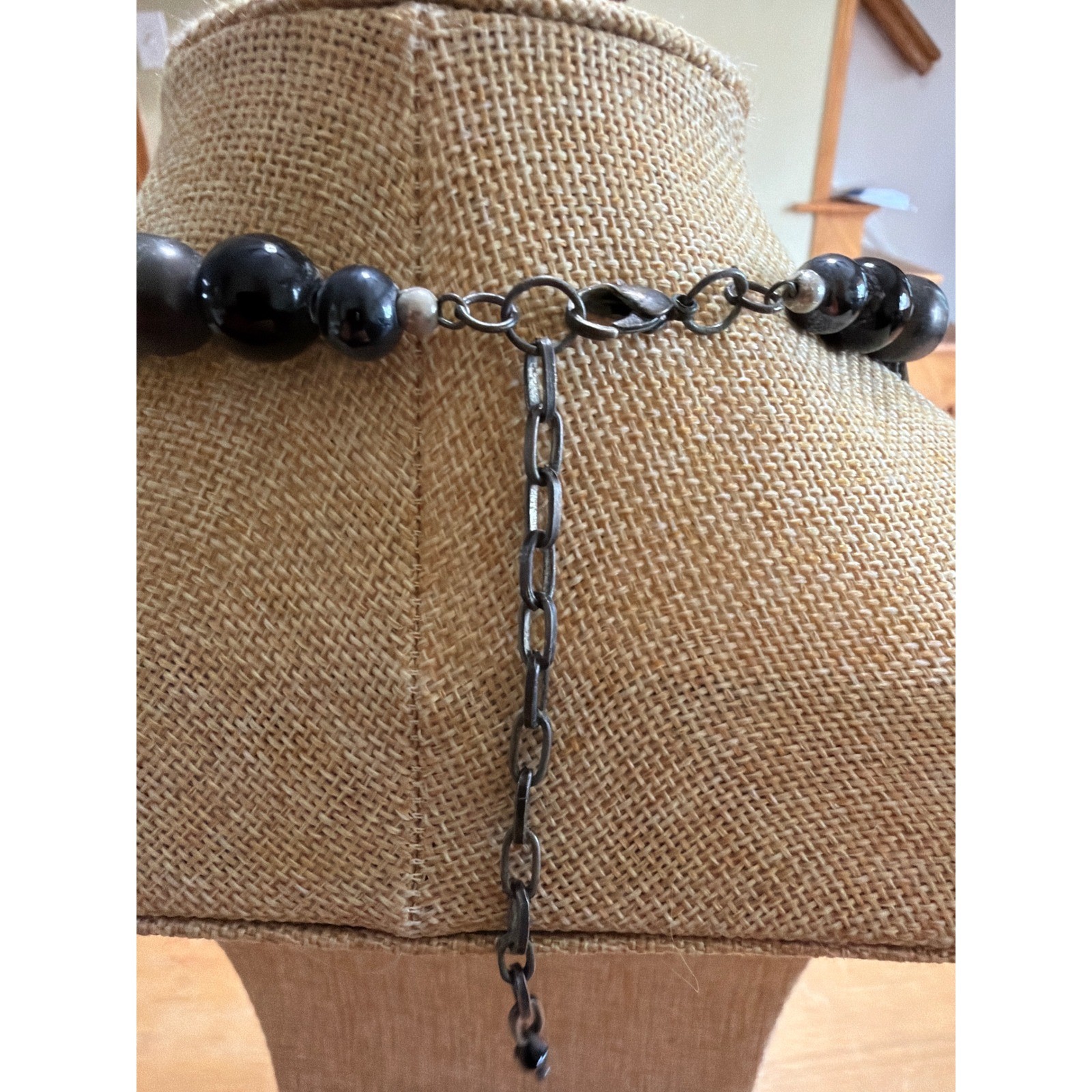 Multi Strand Beaded Statement Necklace Gunmetal Gray Black Chunky Layered Chunky