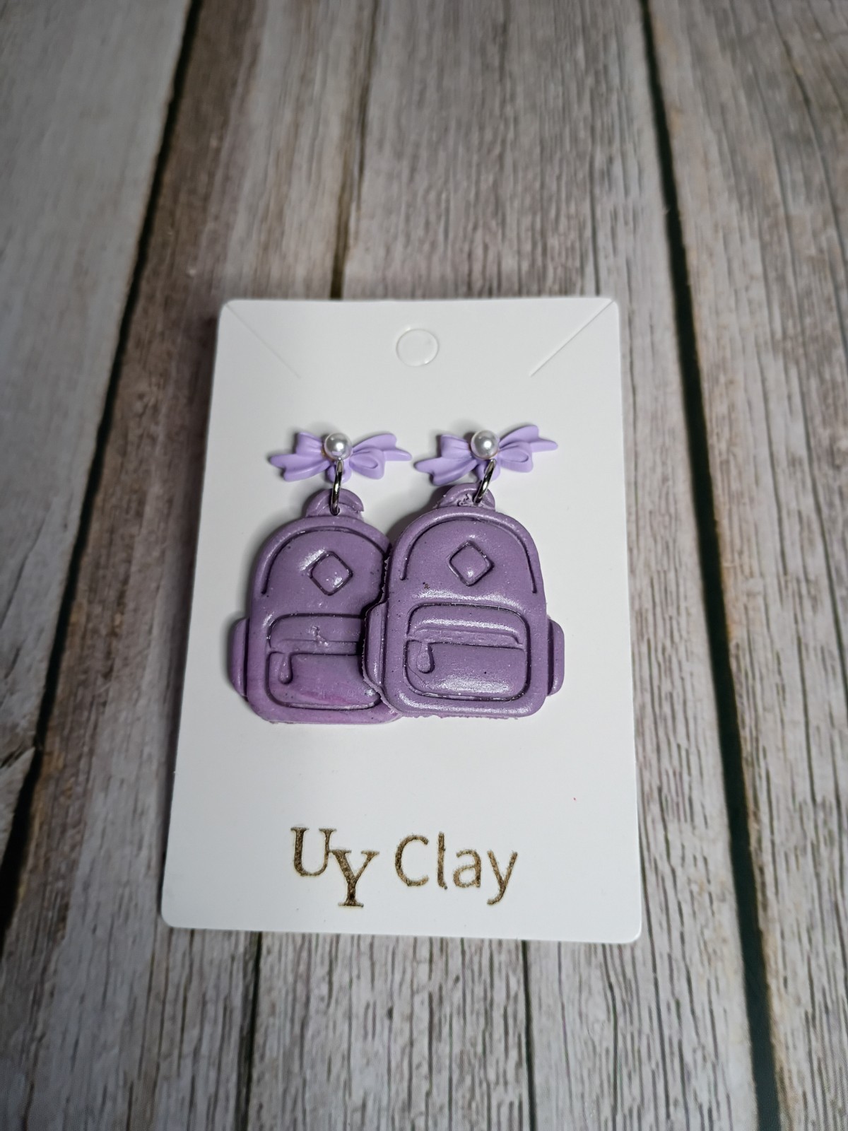 Handmade Purple Backpack Ribbon Bow Polymer Clay Earrings – Hypo-allergenic
