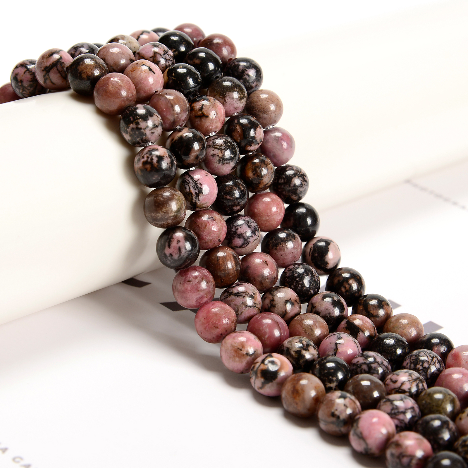 Rhodonite Smooth Round Beads 4mm 6mm 8mm 10mm 12mm 15.5″ Strand