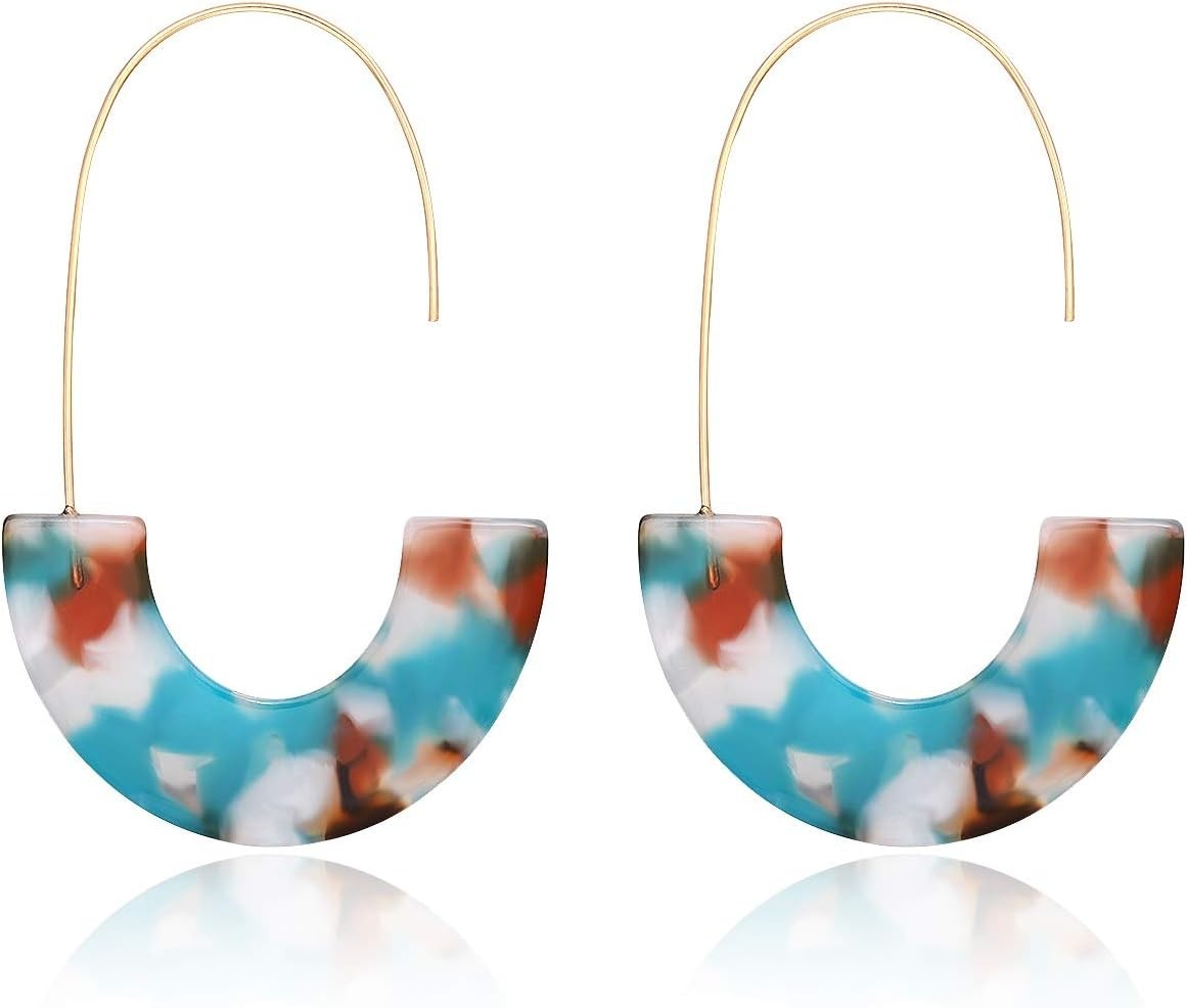 Acrylic Earrings Tortoise Hoop Resin Drop Dangle Jewelry Women