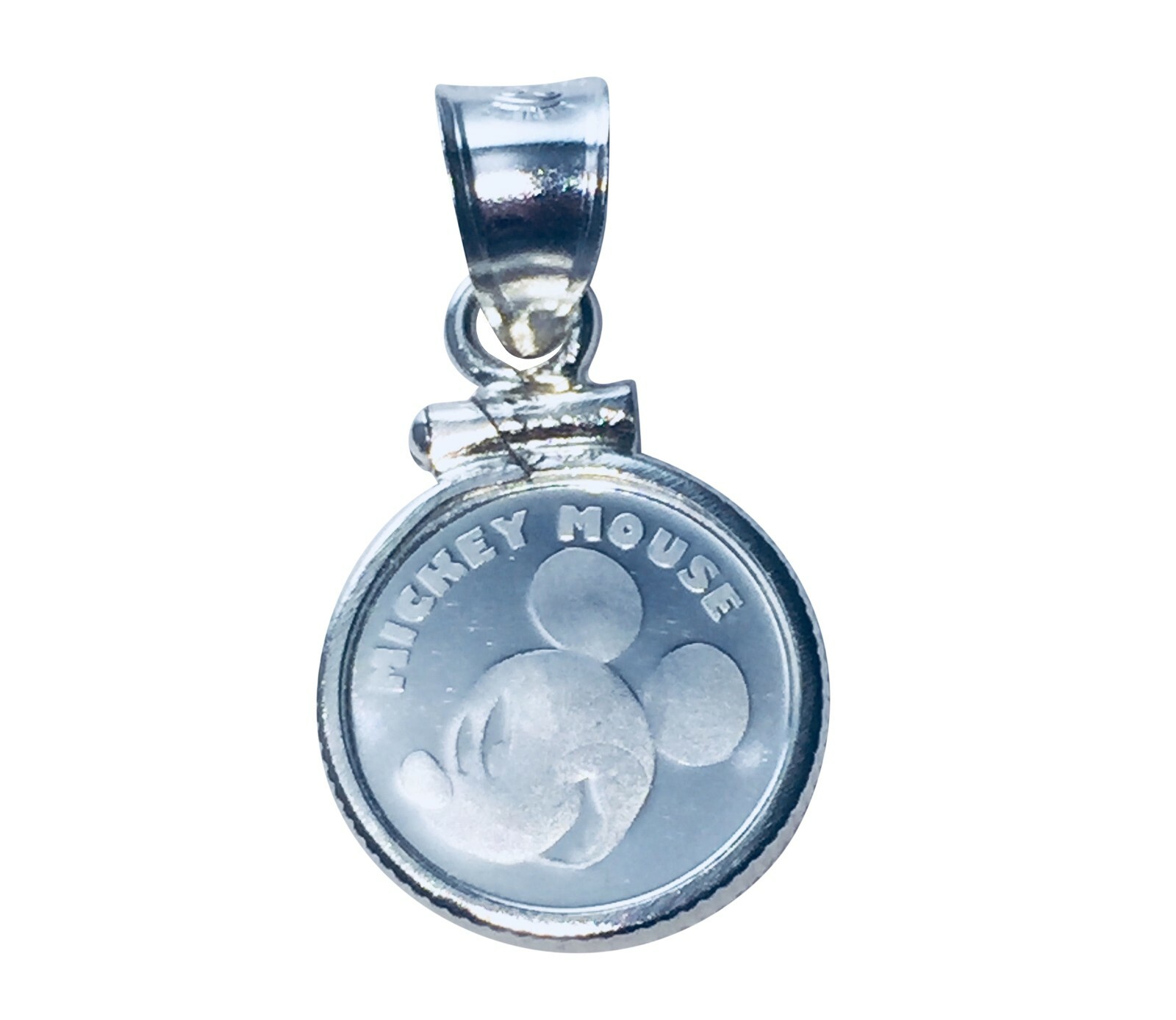 1/20 Mickey Mouse Silver Round Coin Bezel Sterling Silver Coin Edge Pendant