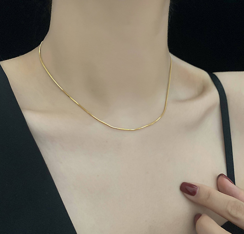18K Gold Plated Stainless Steel Snake Round Chain Choker Necklace 16+2″ AG
