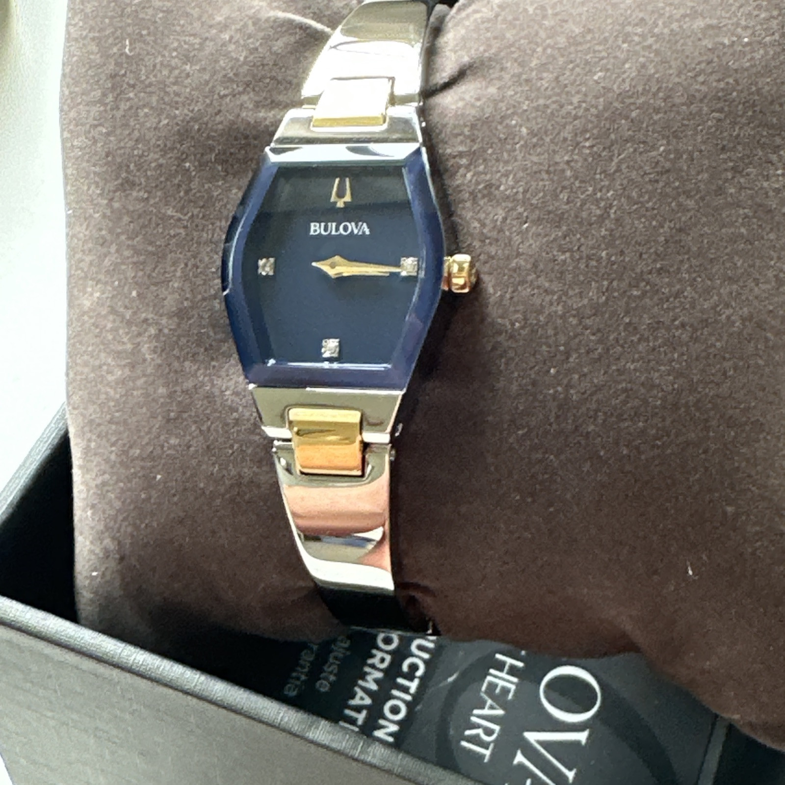 Bulova Gemini Diamonds Quartz Blue Dial Steel Ladies Bangle Watch 98P218