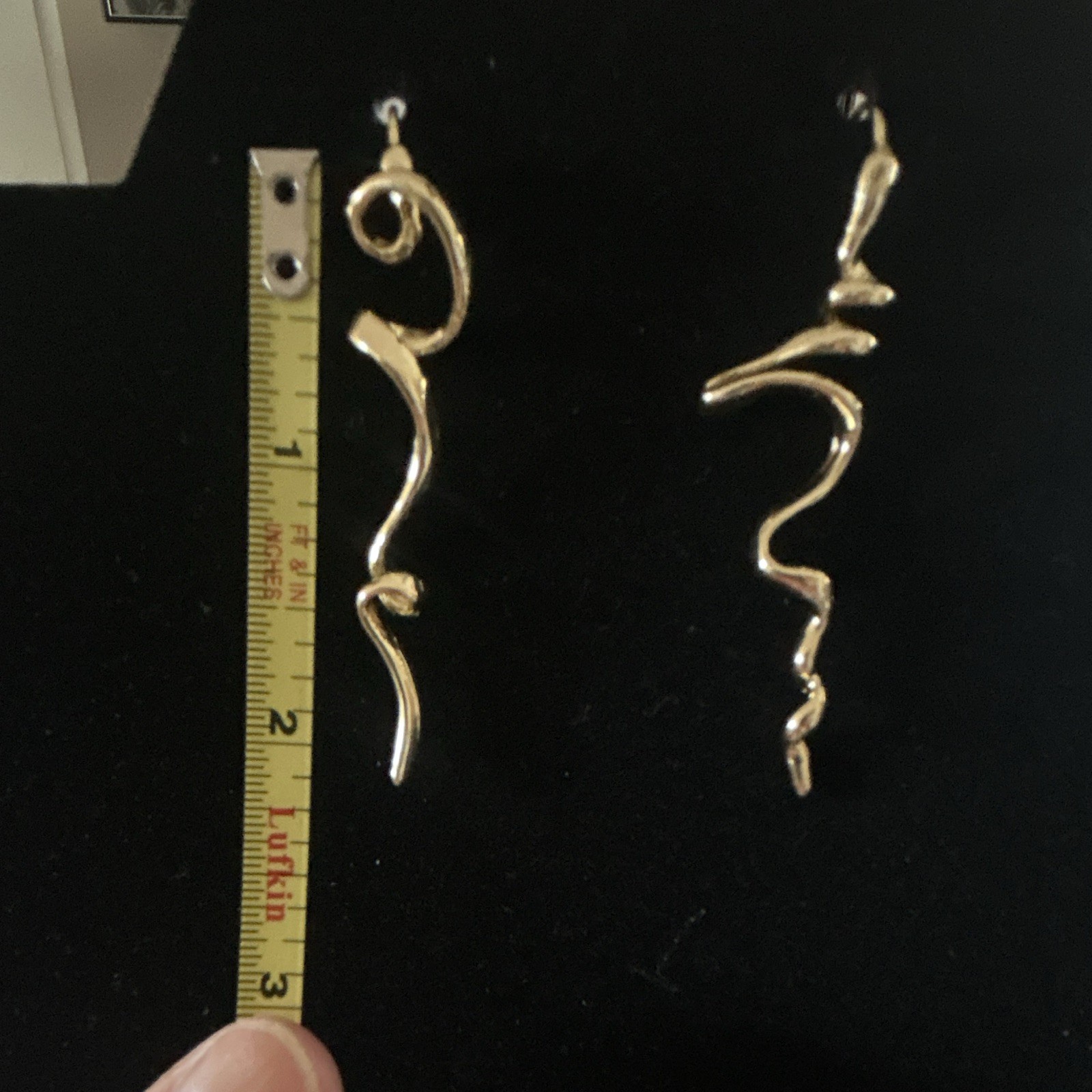 Gold Tone Asymmetrical Swirl Dangle Drop Hook Earrings 2 in