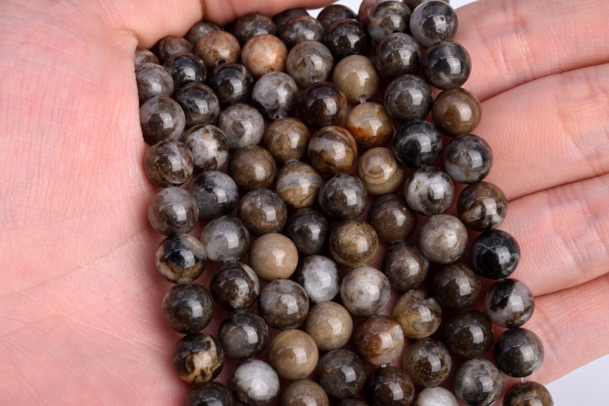 7-8MM Natural Brown & Gray Petrified Wood Jasper Grade AAA Round Loose Beads