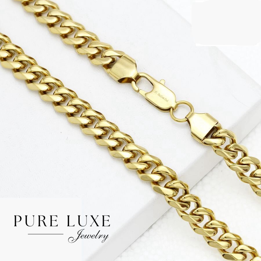 30″Men’s Stainless Steel 8mm Miami Cuban Curb Necklace Unisex.Gold plated Box