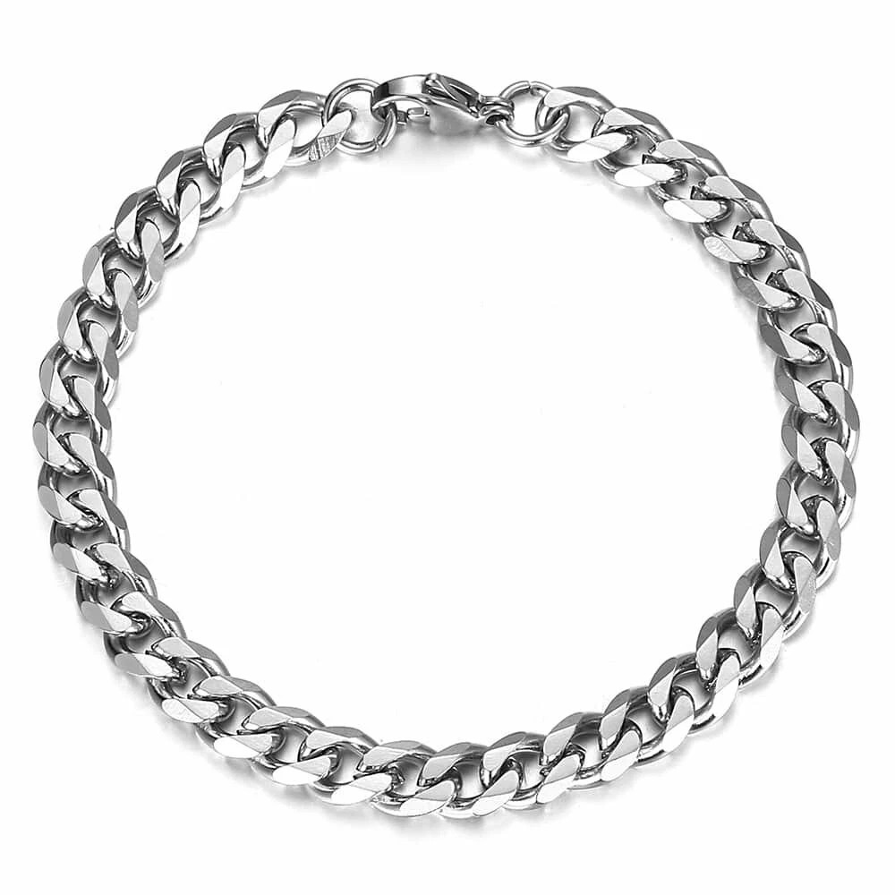 Men’s Chain 7mm Stainless Steel Bracelet Silver Curb Cuban