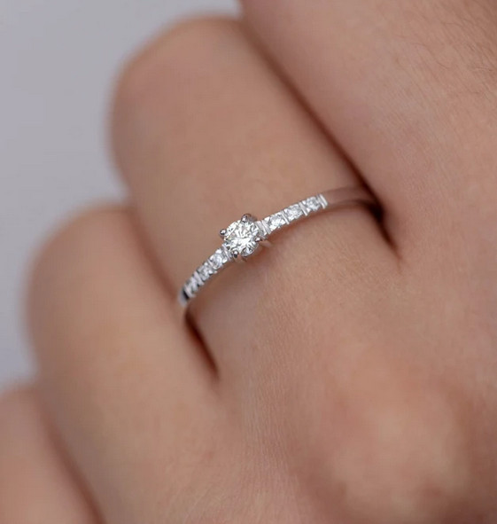 Bright Pave Set Round Cut Moissanite Women’s Wedding Band In Pure 10K White Gold