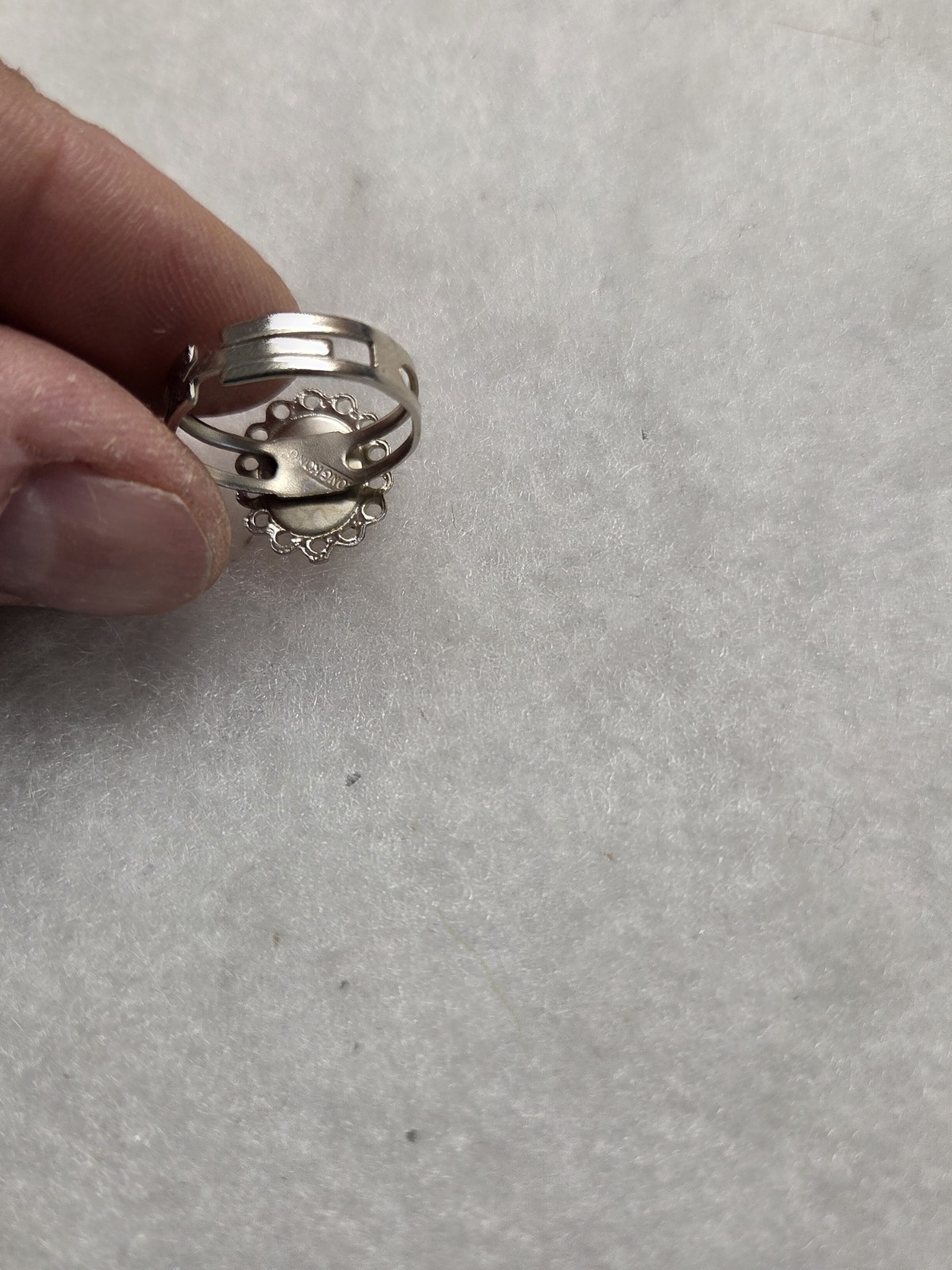 Vtg silver tone blue white adjustable size Cameo Ring