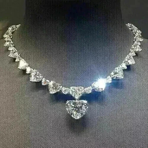 17Ct Heart Cut Lab Created Diamond Women’s Tennis Necklace 14K White Gold Plated