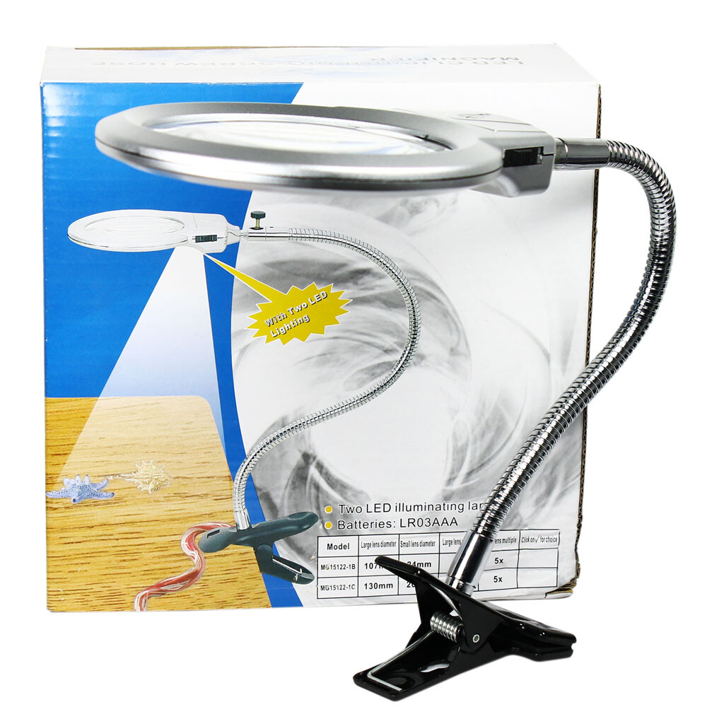 2.25X 5X Flexible Magnifying Lamp Lighted Desk Reading Loupe Magnifier w/ Clamp