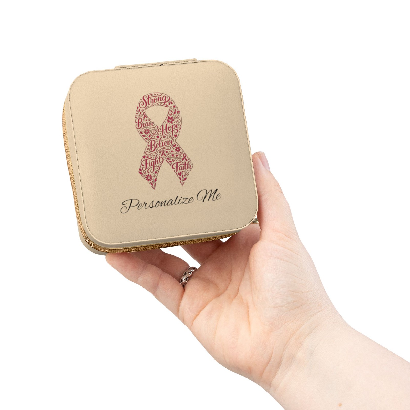 Breast Cancer Awareness Ribbon Jewelry Travel Case | Compact Pink Organizer