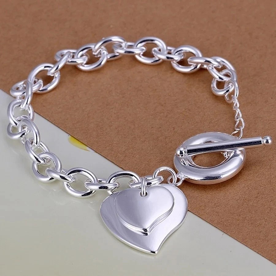 925 Sterling Silver Women Lnterlocking Circle Bracelet Chain Fashion Jewelry