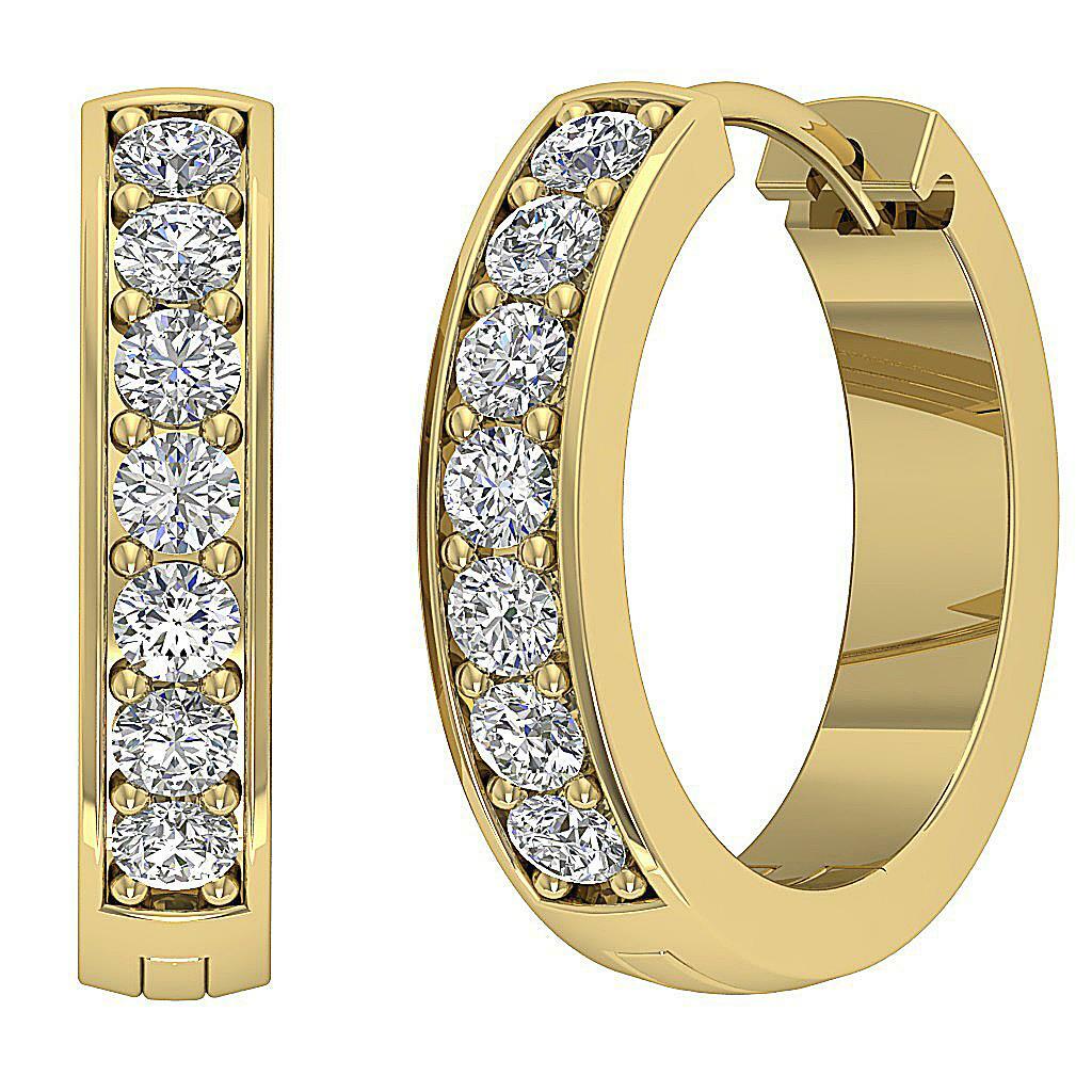 Hoop Earrings SI1 G Natural Diamond 0.25Carat 14k Yellow Gold 0.50 Inch Pave Set