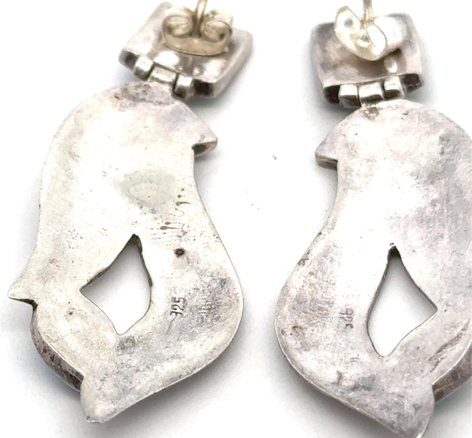 Vintage .925 Sterling Silver Abalone Bezel Set Earrings, 12.0g