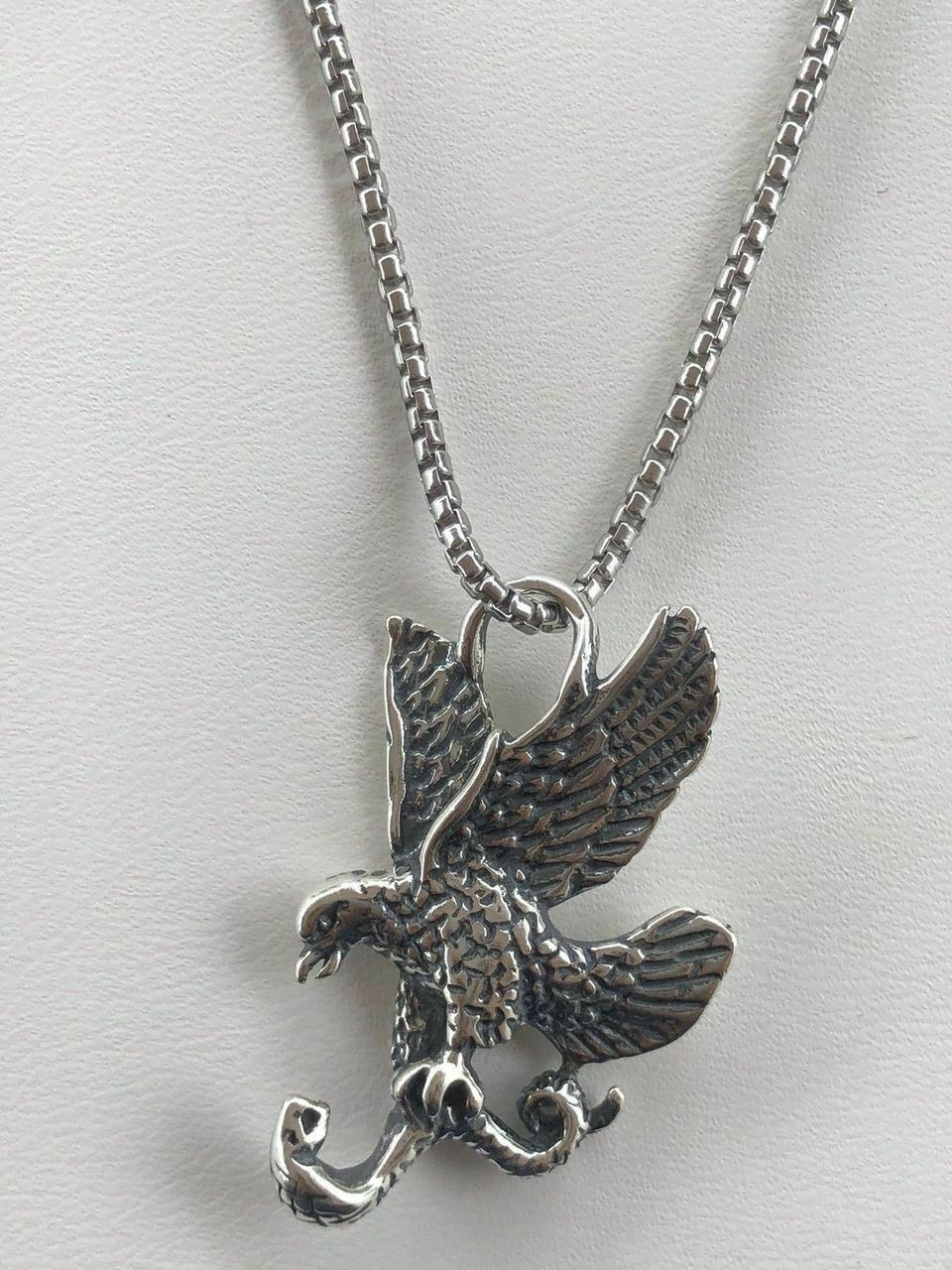 Solid 925 Sterling Silver USA American Eagle Mens Pendant