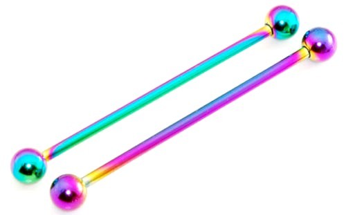 16G 14G 1.5″ 38mm RAINBOW TITANIUM STEEL EAR INDUSTRIAL PIERCING BARBELL EARRING