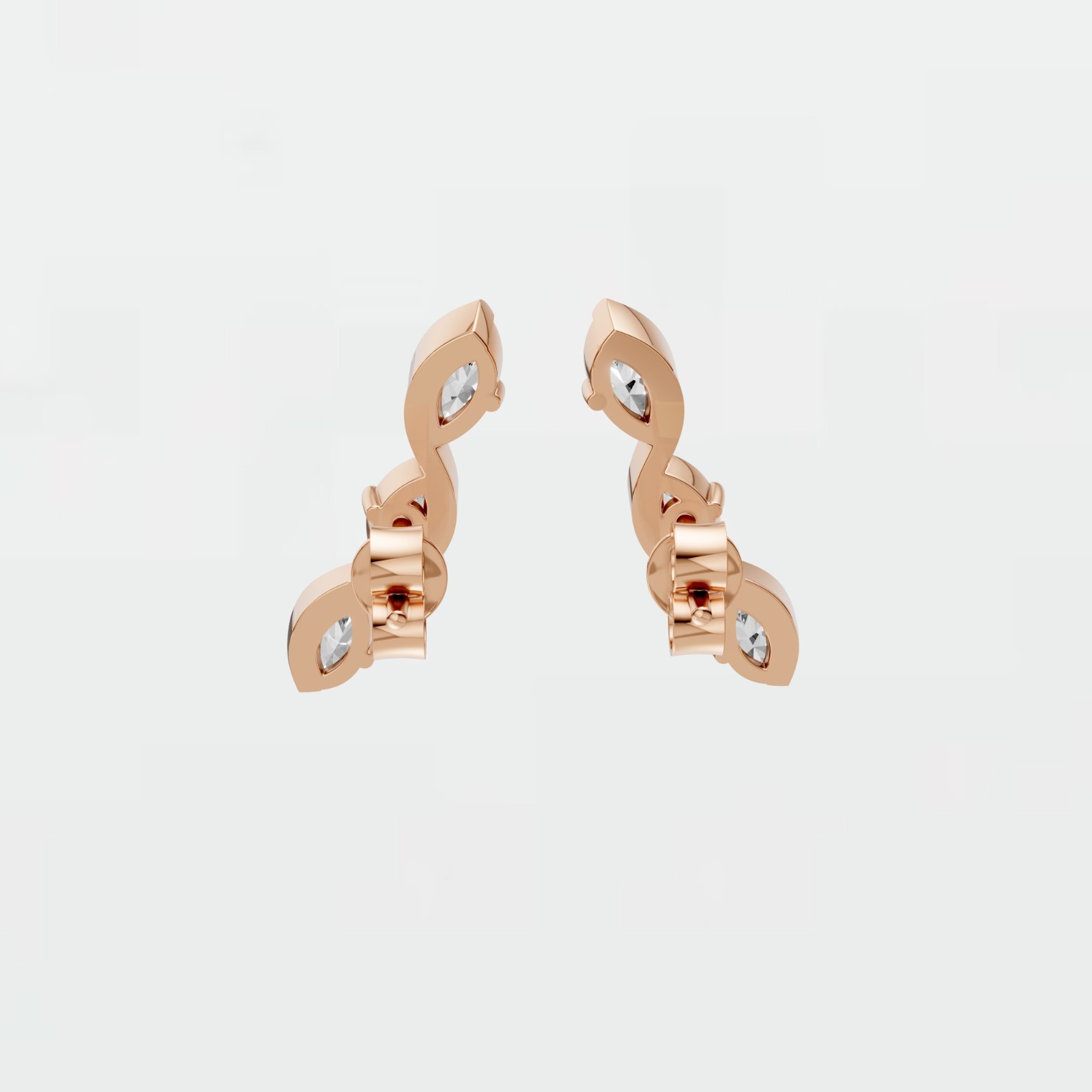 Ear Crawler Climber Stud Earrings Marquise Lab Grown Diamond Prong Setting