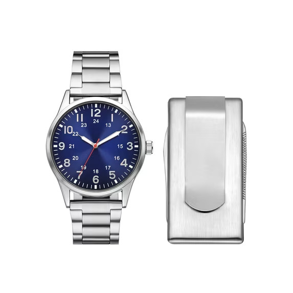 Folio Adult Men’s Stainless Steel Silver 42mm 2pc Wristwatch Set