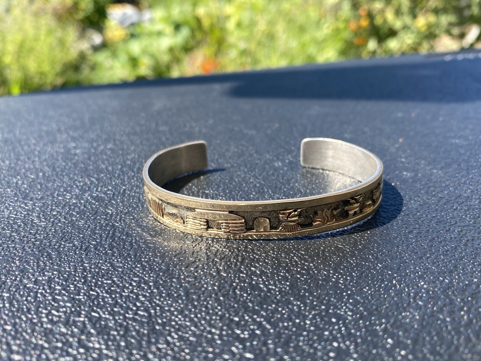 12K Gold Filled Sterling Silver Cuff Becenti Jr BCT Native American Story Teller