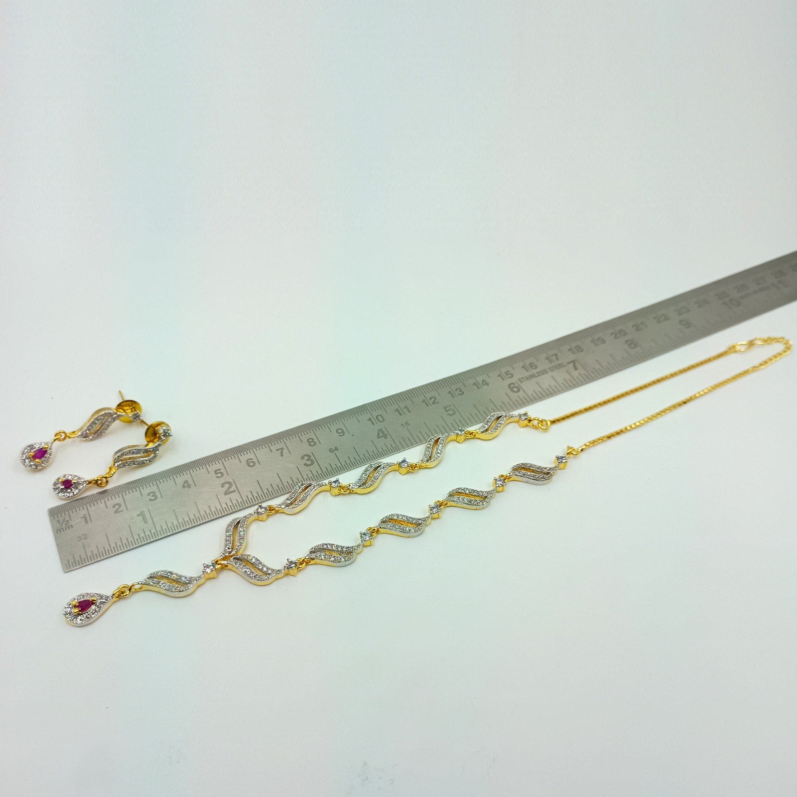 Indian Ethnic 22k Gold Plated Ruby CZ Diamond Bridal Choker Necklace Set