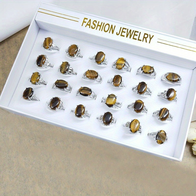 24Pcs/Set Nateral Stone Gemstone Ring Wholesale Lot Finger Ring Daily Party Gift