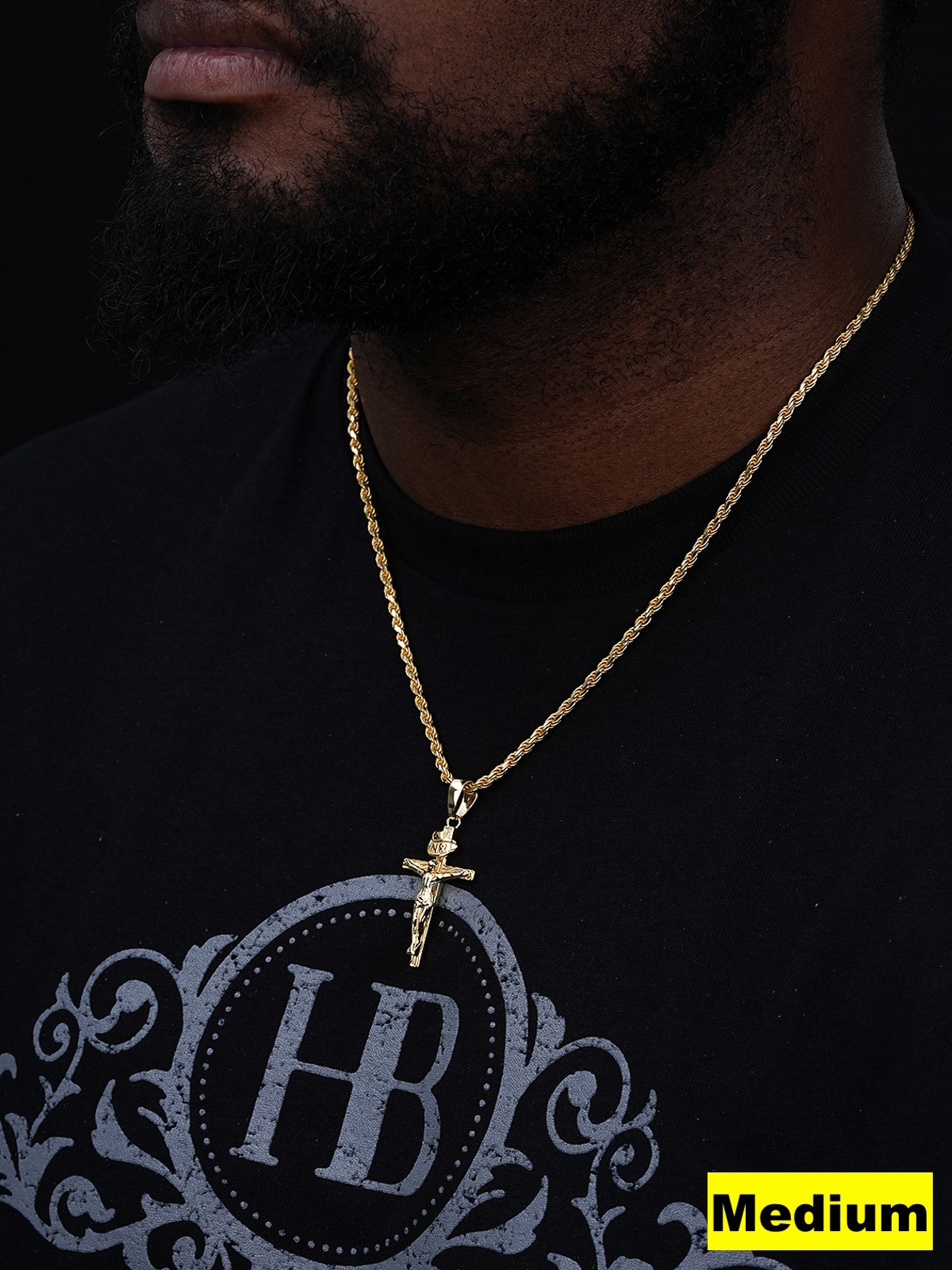 14k Gold Plated Solid 925 Silver Cross Jesus Piece Crucifix Pendant Necklace