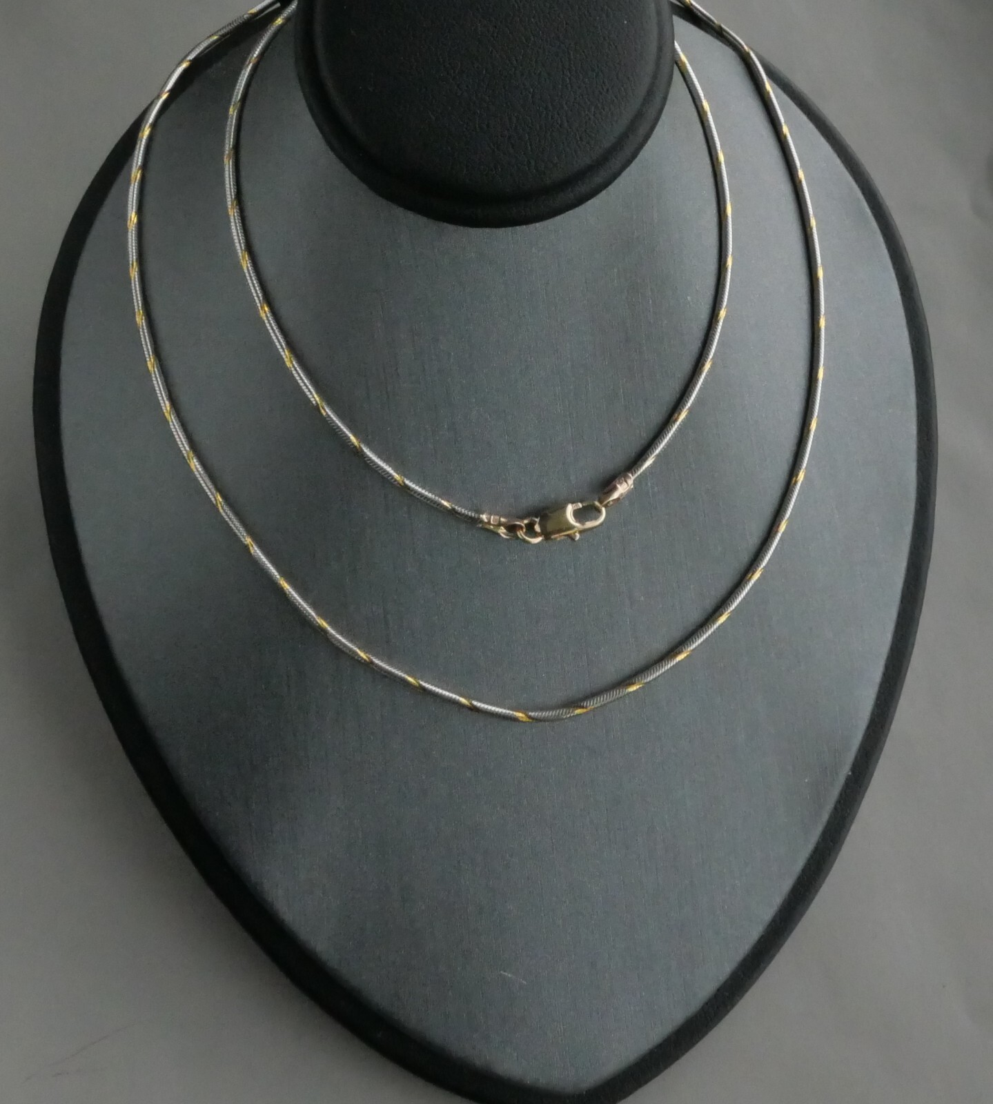 14K SOLID GOLD ITALIAN 2 TONE SNAKE CHAIN 18 INCHES LONG 1.3 MM THICK
