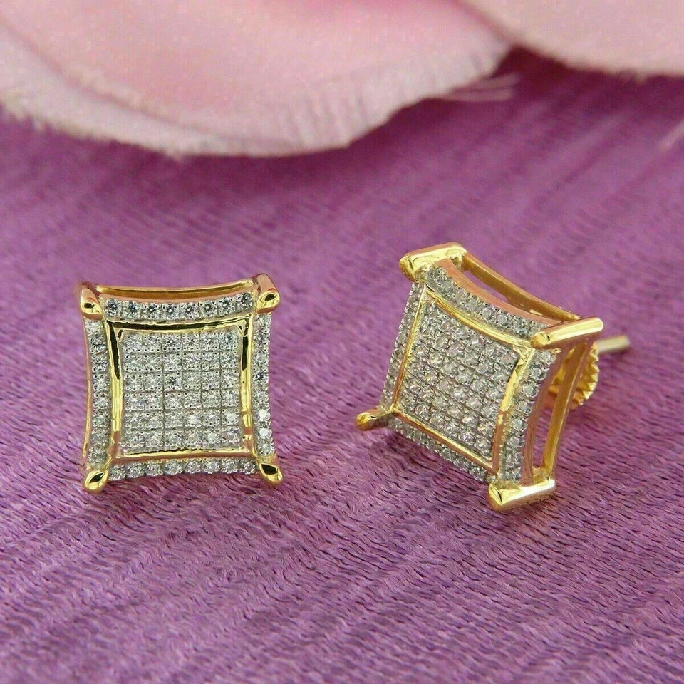 1CT Round Cut Simulated Diamond Solitaire Stud Earrings 14k Yellow Gold Plated