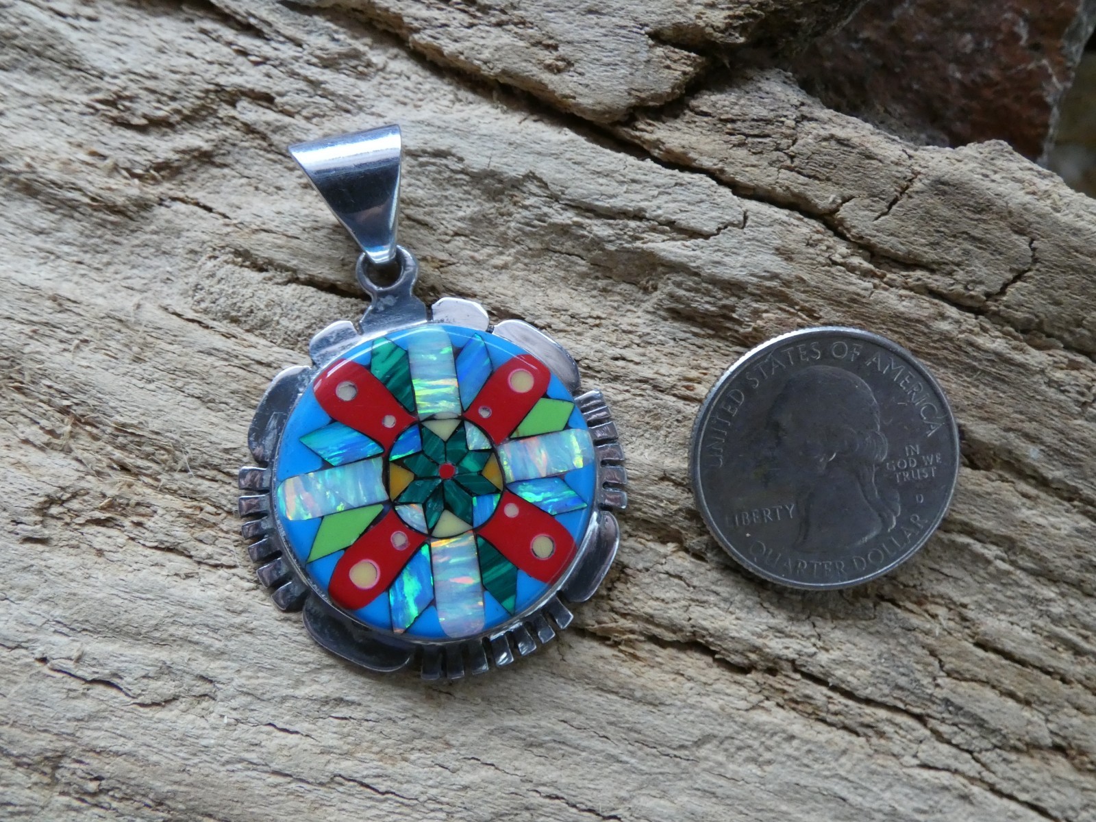 Colorful Micro Inlay Gemstone Mix Sterling Silver Aluminum Alloy Pendant AT8