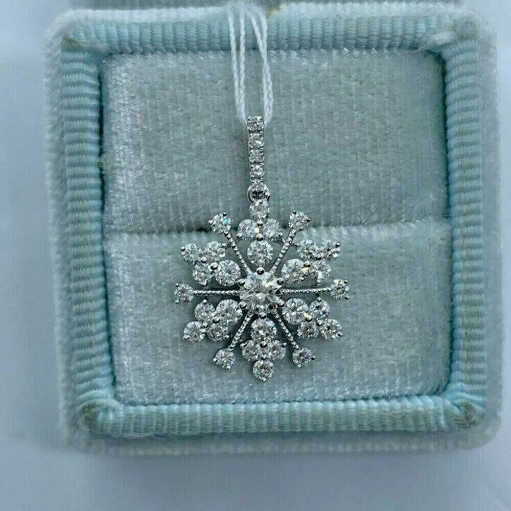 1.50 Ct Round Cut Lab Created Diamond Snowflake Pendant 14k White Gold Plated