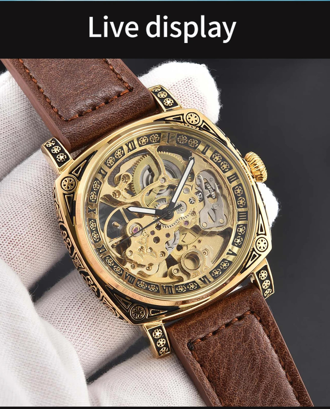 Automatic Retro Skeleton Mechanical Men’s Watch Waterproof Leather Unbranded