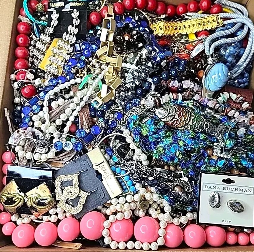 FREE SHIP 5 Pound Unsorted Huge Lot Jewelry VTG Now Junk Art Craft Treasure Box!