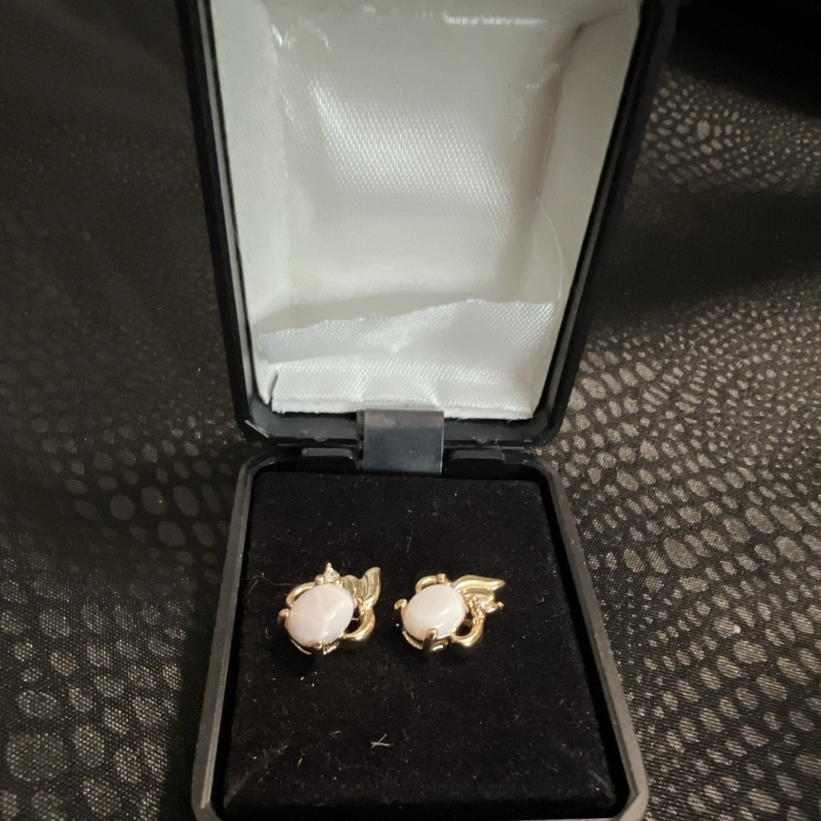 Natural White Oval Opal Stud Earrings Gold Tone Metal Prong Set Butterfly Back