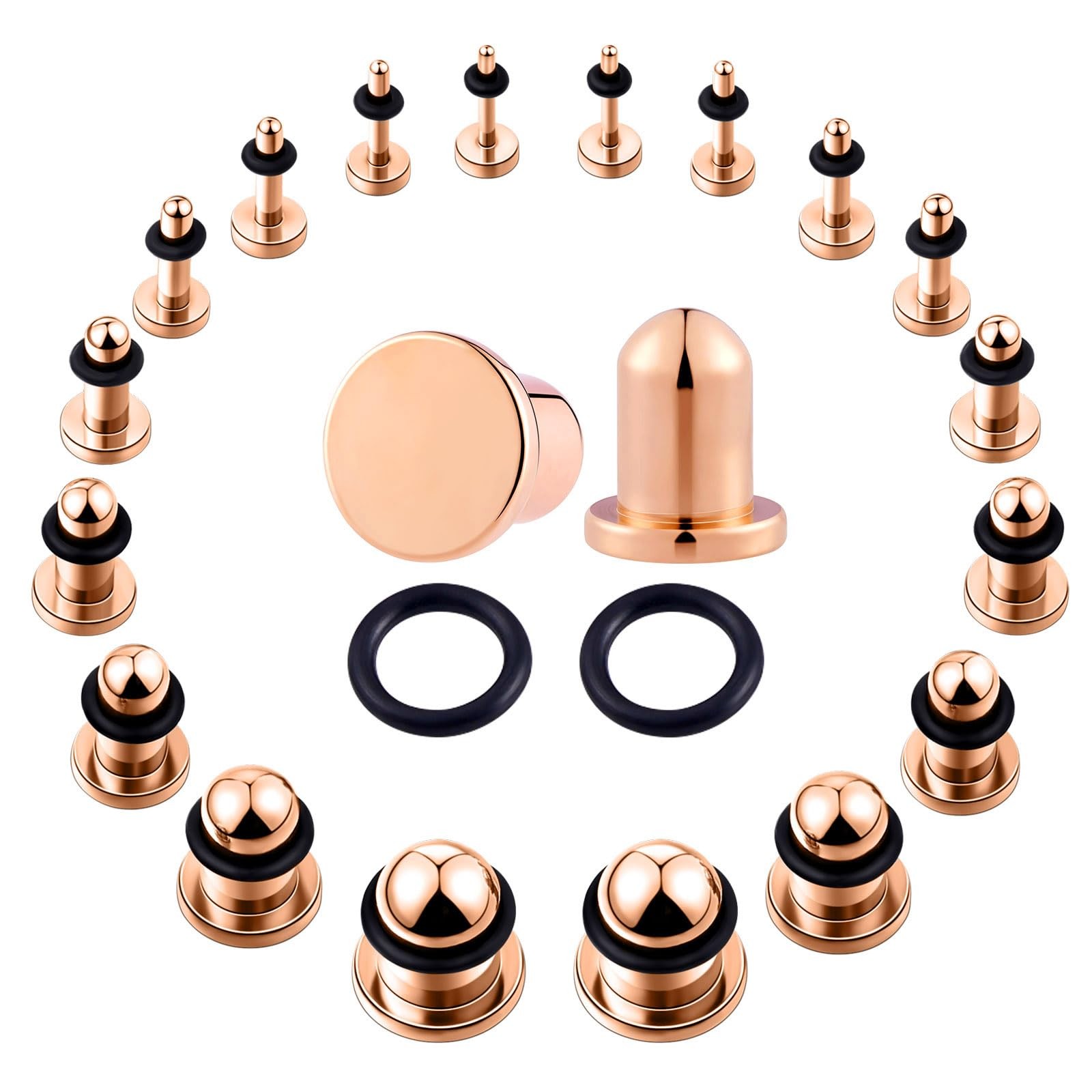 18 PCS Ear Gauges Stretching Kit Stainless Steel Plugs 14G-00G Taper Set