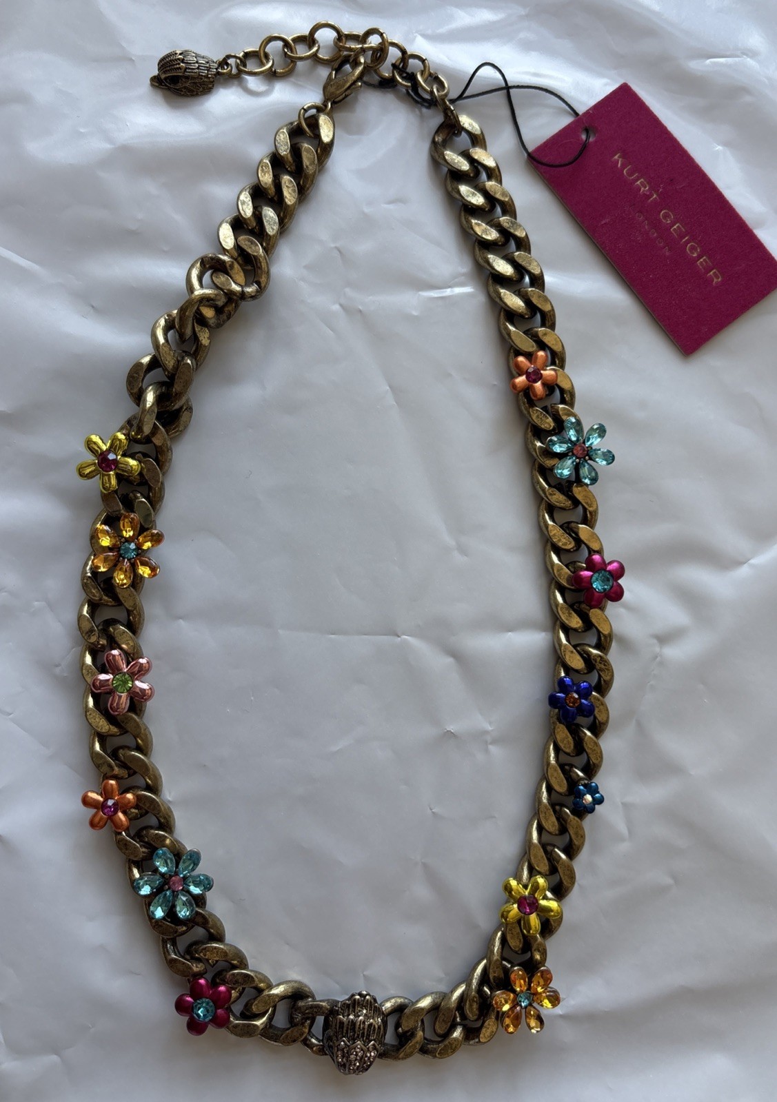 KURT GEIGER LONDON EAGLE BIRD HEAD Octavia Gemstone Curb Chain Necklace Multi NW