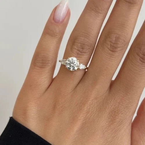 18k Yellow Gold Finish Round Lab Created Diamond Engagement & Everyday Wear Ring