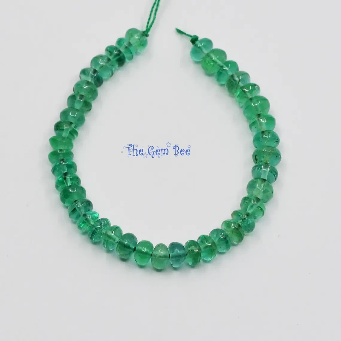 3.3mm-3.5mm Zambian TRANSPARENT Green Emerald Smooth Rondelle Beads 3″ Strand