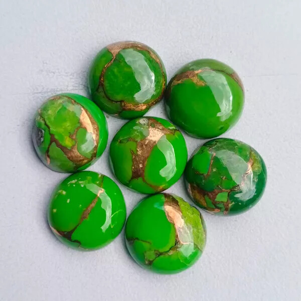 [WHOLESALE] GREEN COPPER TURQUOISE CABOCHON ROUND SHAPE LOOSE GEMSTONE