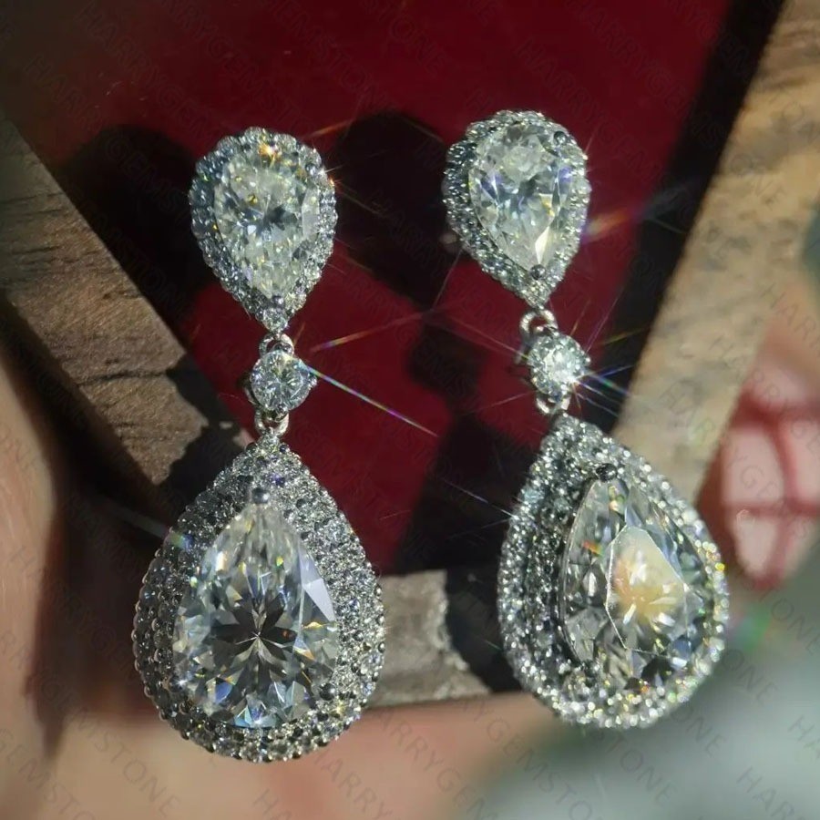 3.5CT Pear Cut Moissanite Fancy Beautiful Push Back Earrings 925 Sterling Silver