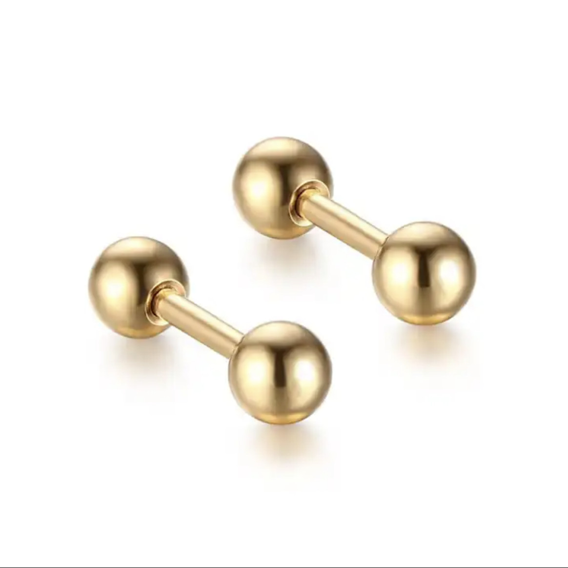 2Pcs Stainless Steel Ball Stud Barbell Earrings Screw Back Piercing Women Men