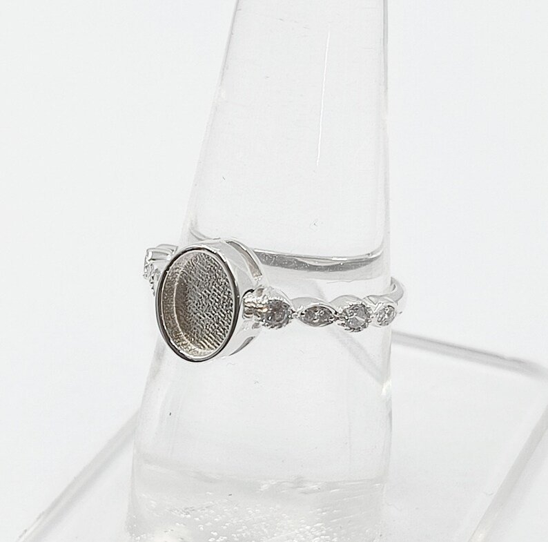 925 Sterling Solid Silver 6x8mm Oval Bezel Ring Blank with Zircon DIY Jewelry