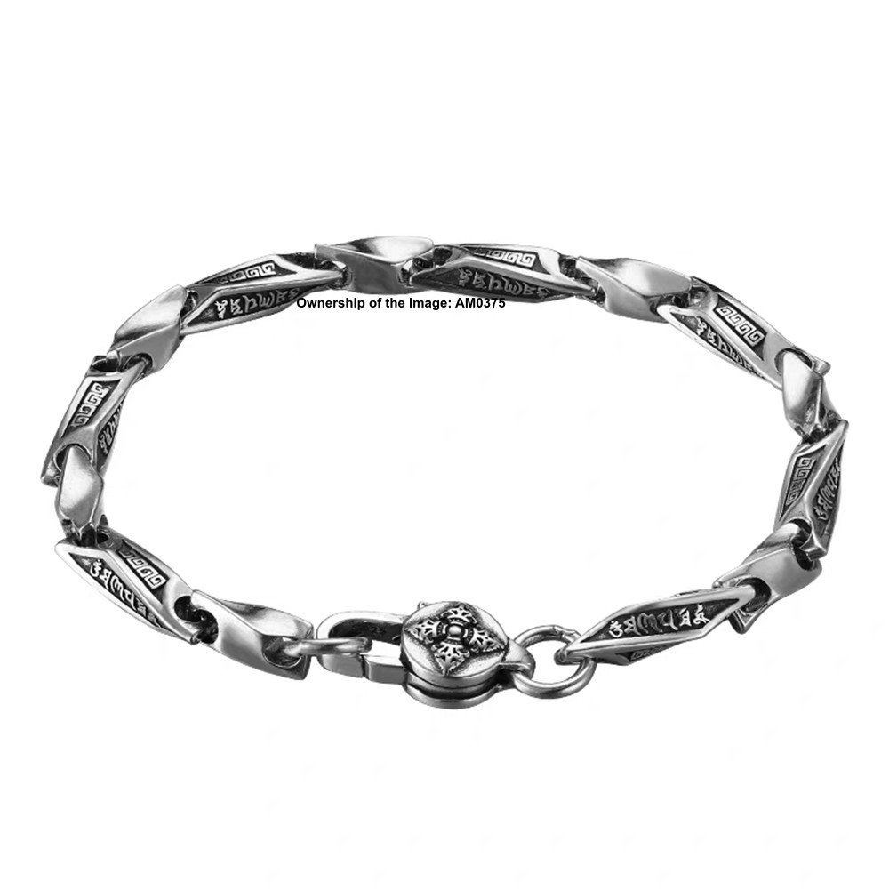 Pure 925 Sterling Silver Bracelet Engraved Six-Word Mantra Twisted Tube Design