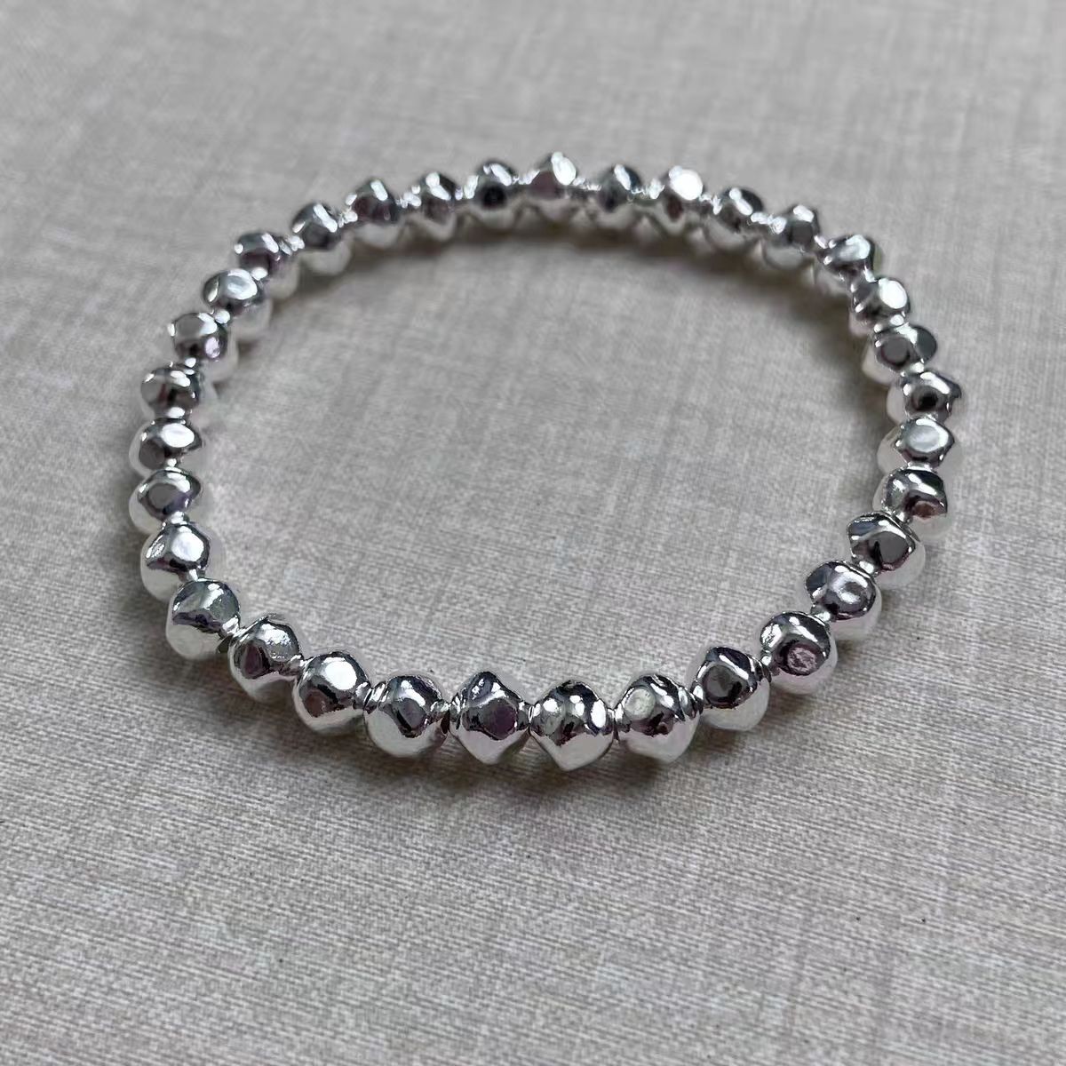 Pure S999 Fine Silver 999 Men Women 6mm Polygonal Beads Bracelet Bangle 7.9inch