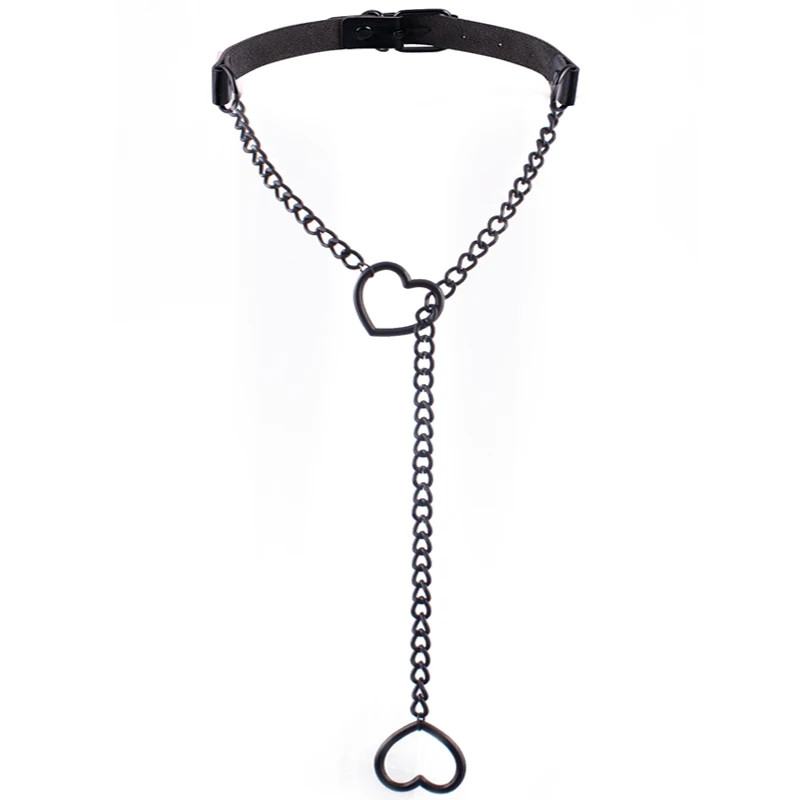Heart Slip Chain Necklace leather Choker Collar For Women Goth Accessories Punk