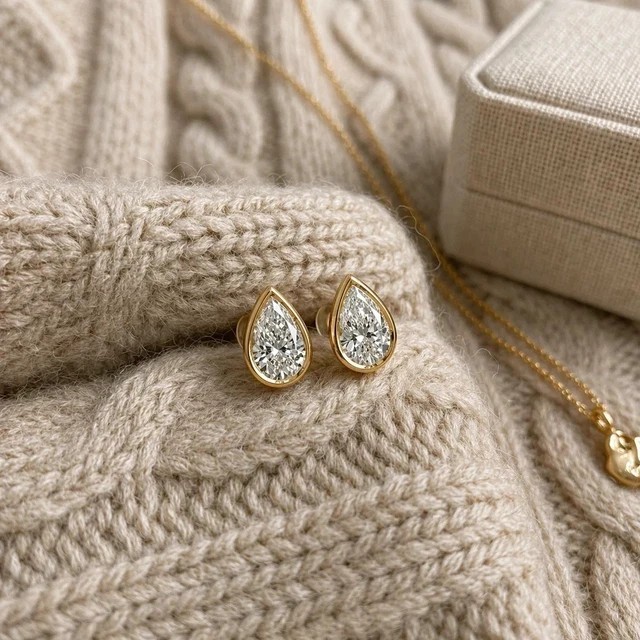 2.Ct Pear Cut Lab Created Diamond Bezel Set Stud Earrings 14K Yellow Gold Plated