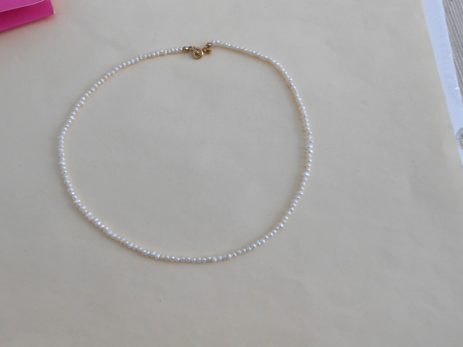 Tous 18k gold plating over silver 2mm Pearl Choker Necklace 38cm =15″